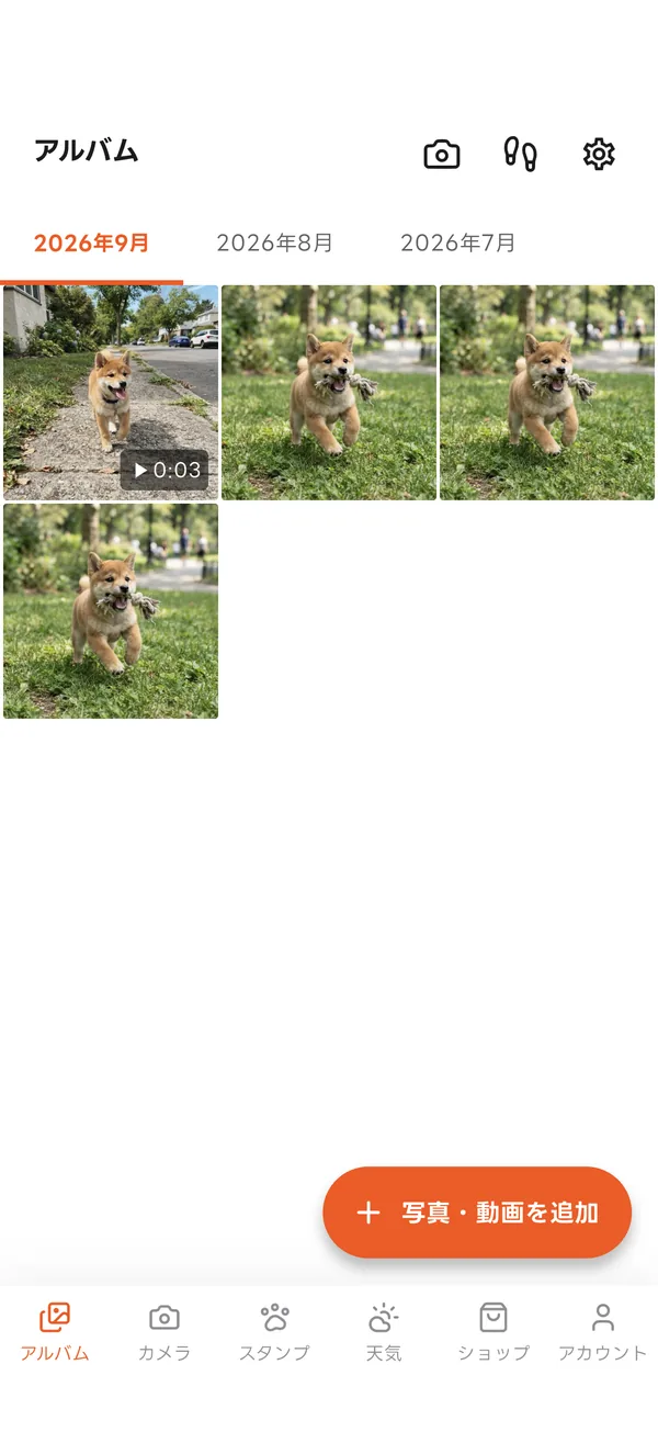 家族アルバムの月ごとの写真一覧